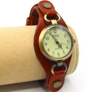 CCL Women's Outdoor Casual Brown Leather Retro Bronze Small Dial Quartz Watch